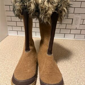 Sorel Tan and Brown Fur-Trimmed Winter Boots Joan Cozy Tall Boots